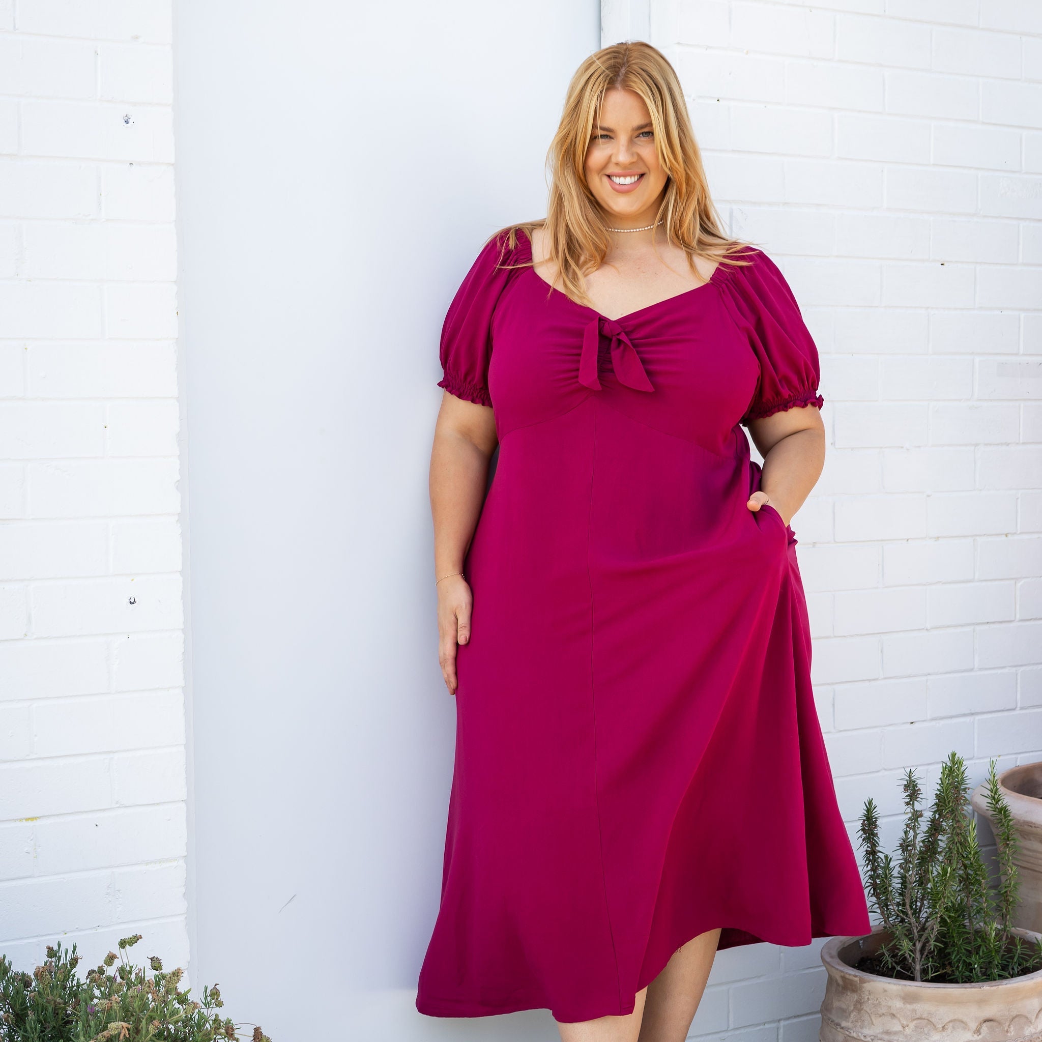 Colette Midi Dress in Burgundy