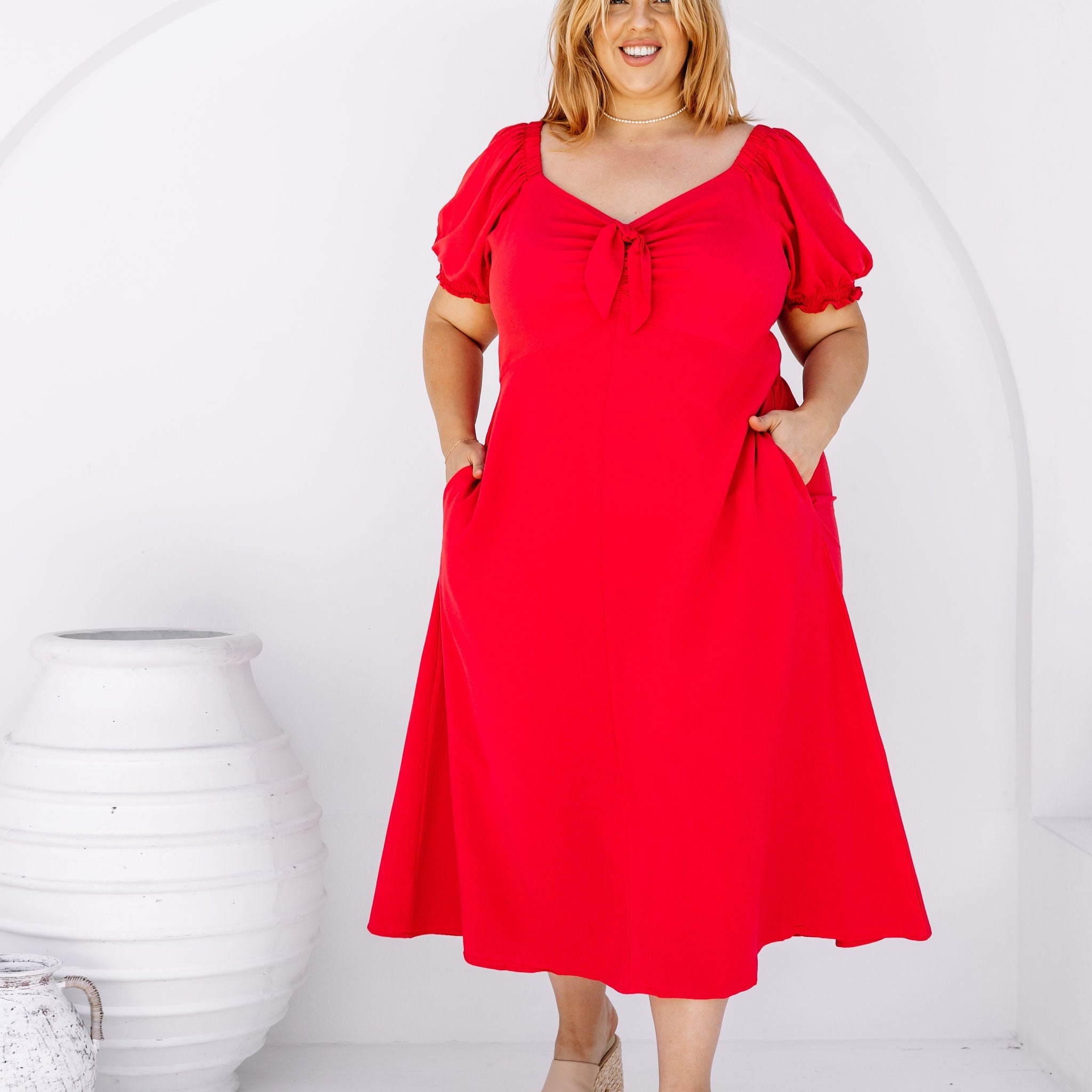 Colette Midi Dress in Red