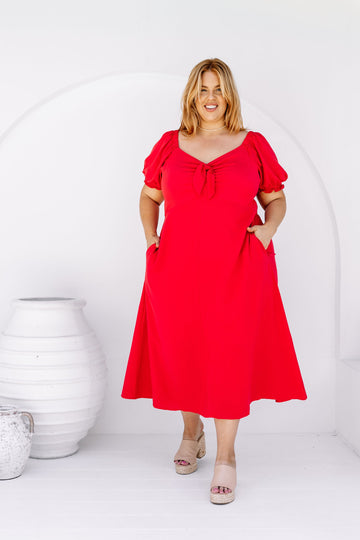 Colette Midi Dress in Red