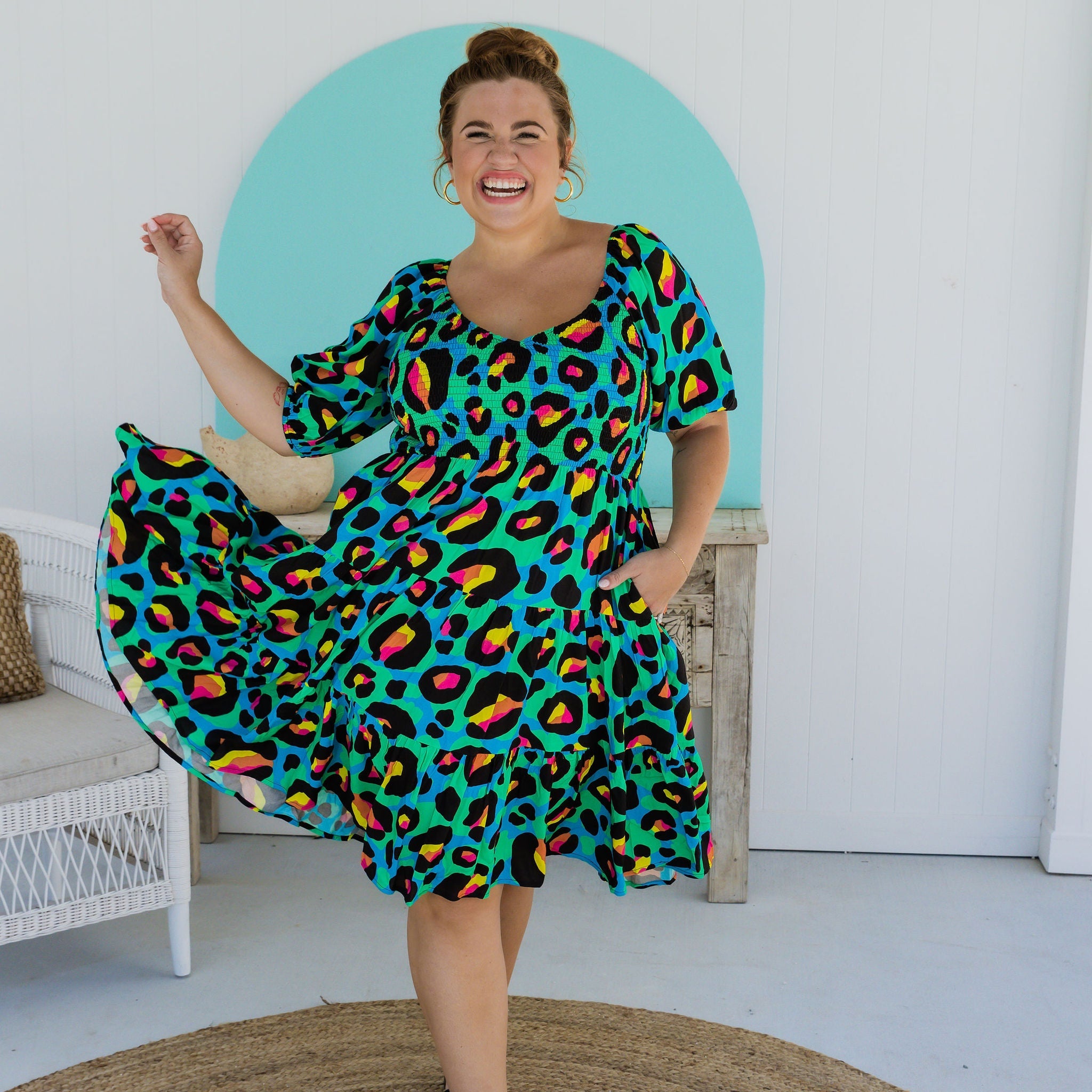 Peri Dress in Neon Leopard by Kasey Rainbow