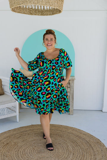 Peri Dress in Neon Leopard by Kasey Rainbow